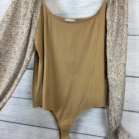 Heyson Plus Size Ribbed Off The Shoulder Floral Balloon Sleeve Bodysuit Size 3XL - Picture 4 of 8